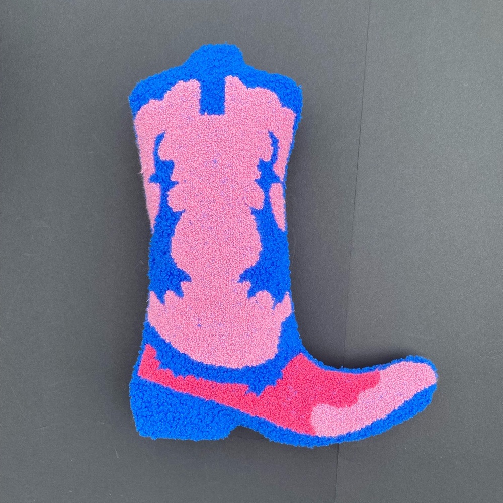 Pink and Blue Cowgirl Boot-Shaped accent pillow